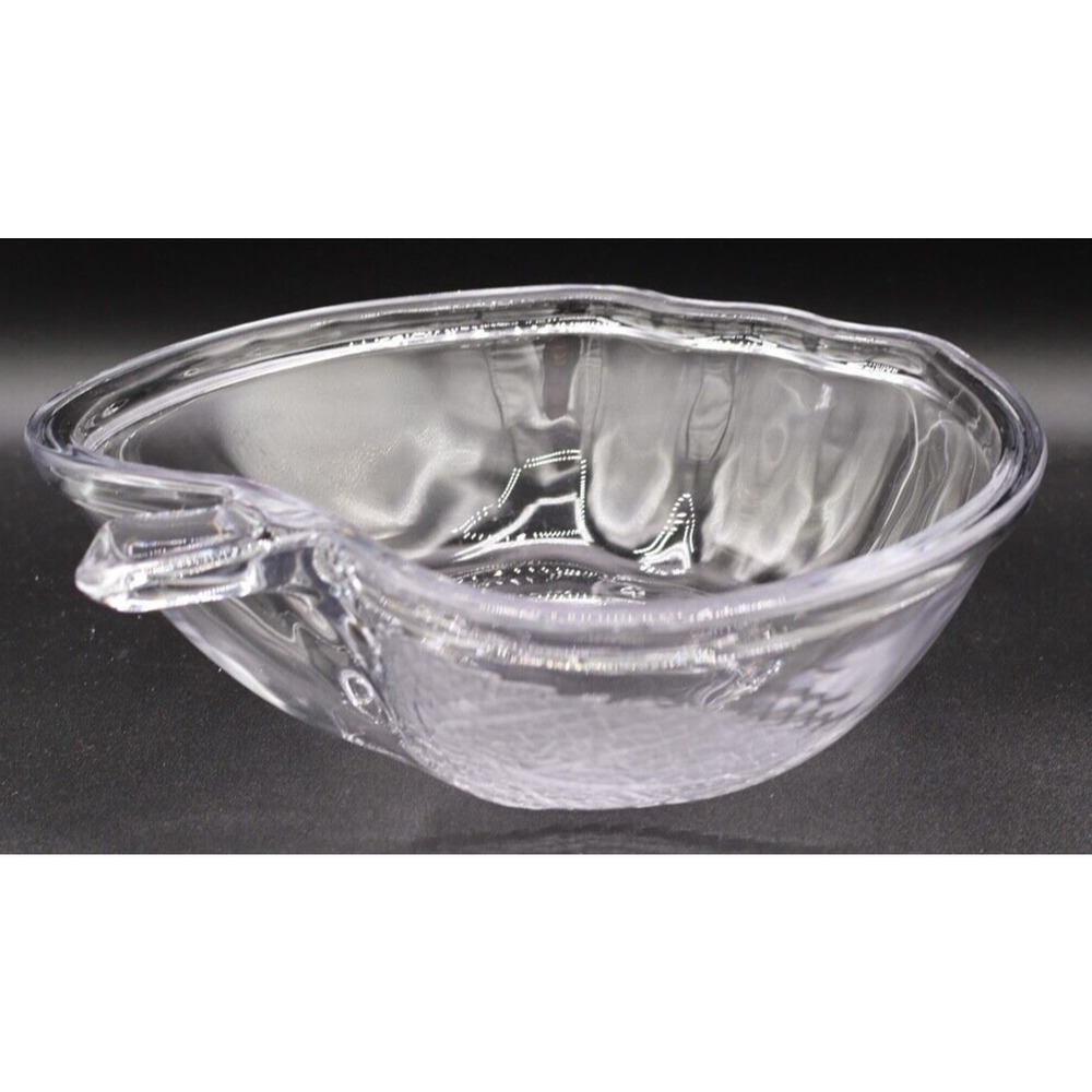Apple Shaped‎ Bowl Clear Glass Textured Leaf 9” L x 9”W X 3” D